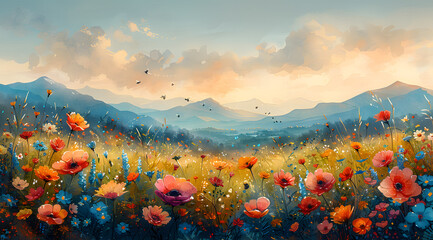 Meadow Metamorphosis: Watercolor Depiction with AR Flower Swaps and Dynamic Sounds - obrazy, fototapety, plakaty
