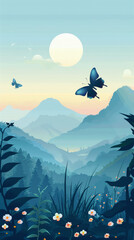 蝶の居る風景のイラスト