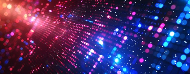 Digital Background Featuring Data Flowing Through the Screen, Blue and Red Colors, with Binary Code in Motion Blur: Abstract Technology Wallpaper, Digital Art Concept in High Resolution. 