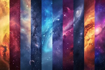 Space Odyssey: A celestial tapestry filled with the shimmering lights of distant stars, nebulae, and galaxies, painting the vast expanse of the cosmos in a mesmerizing display of cosmic wonder - obrazy, fototapety, plakaty