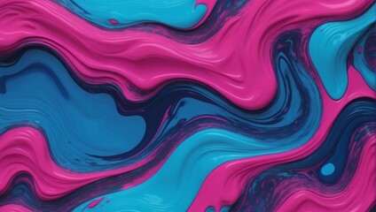 Liquid acrylic texture with a dynamic mix of magenta and blue colors. - obrazy, fototapety, plakaty