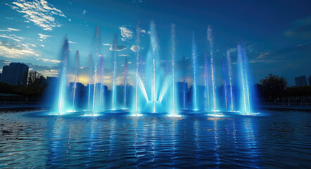 Design a music fountain on the water. Generative AI.