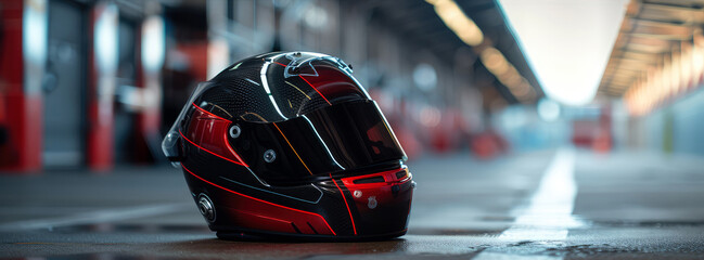 Close up of motorcycle helmet. Motorcycles sport concept. Motorbike. Generative ai - obrazy, fototapety, plakaty