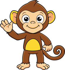 Cute monkey waving cartoon vector

