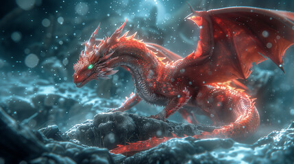 Majestic Red Dragon on Rock