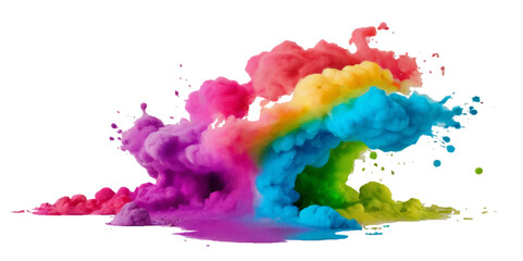Vector colorful vibrant rainbow, smoke and cloud holi paint color powder explosion with bright colors isolated  on transparent background. Multicolored explosion of rainbow powder paint holi festival 
