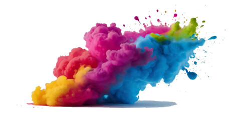 Vector abstract colorful rainbow holi paint and colorful cloud smoke powder explosion isolated on transparent wide panorama background.