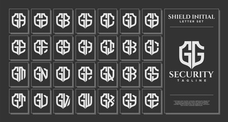 Luxury line shield letter G GG logo template set