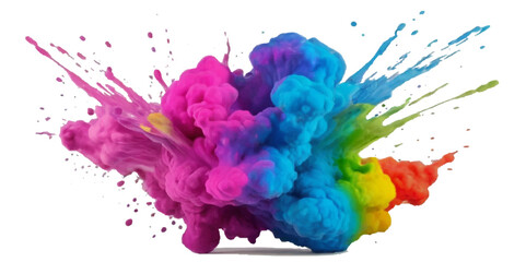 Colorful smoke rainbow painted holi fog festival background. Colorful rainbow paint color smoke cloud explosion isolated on transparent background.