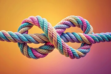 3D rendering of a colorful rope tied in a knot against a gradient background.