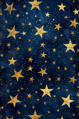Golden metallic stars on dark blue background in elegant design
