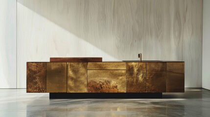 Sleek modern cabinet design highlighted in a minimalist setting, embodying contemporary luxury - obrazy, fototapety, plakaty
