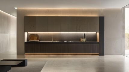 Sleek modern cabinet design highlighted in a minimalist setting, embodying contemporary luxury - obrazy, fototapety, plakaty