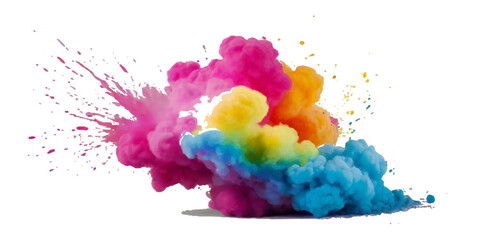 Vector colorful vibrant rainbow, smoke and cloud holi paint color powder explosion with bright colors isolated  on transparent background. Multicolored explosion of rainbow powder paint holi festival 