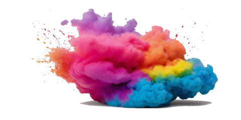 Vector colorful vibrant rainbow, smoke and cloud holi paint color powder explosion with bright colors isolated  on transparent background. Multicolored explosion of rainbow powder paint holi festival 