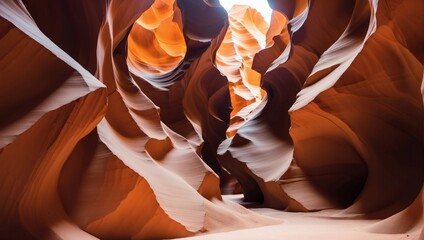 Panoramic Antelope Canyon abstract background with shades of brown and beige.
