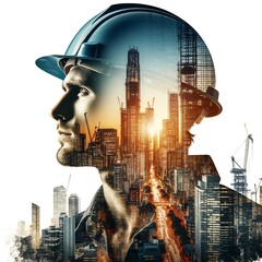 建築と男性の二重露光