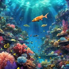 Naklejka na ściany i meble Enchanting Underwater Symphony: A Mesmerizing World of Vibrant Coral Reefs and Exotic Marine Life