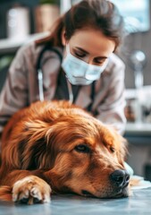Compassionate Veterinary Professional Caring for a Resting Dog in a Clinic