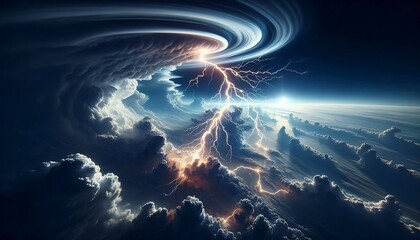 渦巻く雲と落雷