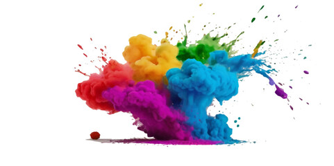 Vector colorful vibrant rainbow, smoke and cloud holi paint color powder explosion with bright colors isolated  on transparent background. Multicolored explosion of rainbow powder paint holi festival 