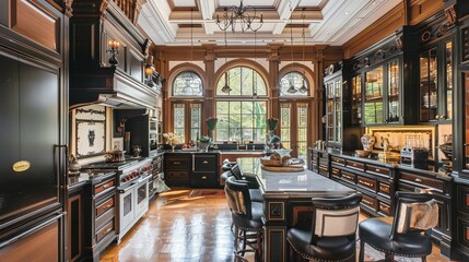 Custom-built cabinetry in a state-of-the-art kitchen, highlighting sophisticated woodwork and design
