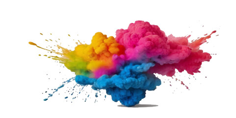 Colorful smoke rainbow painted holi fog festival background. Colorful rainbow paint color smoke cloud explosion isolated on transparent background.