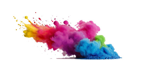 Vector abstract colorful rainbow holi paint and colorful cloud smoke powder explosion isolated on transparent wide panorama background.