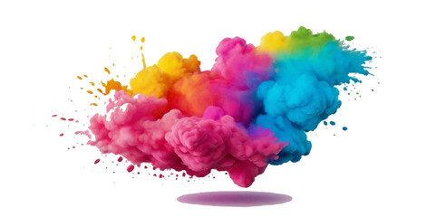 Vector abstract colorful rainbow holi paint and colorful cloud smoke powder explosion isolated on transparent wide panorama background.