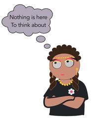 A girl with her arms crossed and a flower on her shirt