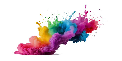 Vector abstract colorful rainbow holi paint and colorful cloud smoke powder explosion isolated on transparent wide panorama background.