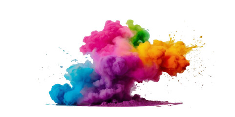 Vector abstract colorful rainbow holi paint and colorful cloud smoke powder explosion isolated on transparent wide panorama background.