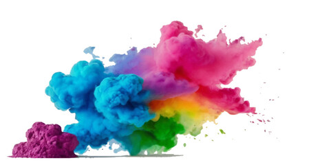 Vector abstract colorful rainbow holi paint and colorful cloud smoke powder explosion isolated on transparent wide panorama background.