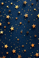 Golden metallic stars on dark blue background in elegant design