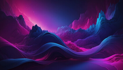Surreal abstract composition with a gradient of deep blue, violet, and magenta hues, illuminated by soft glowing elements.