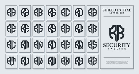 Set of geometric shield letter R RR logo design - obrazy, fototapety, plakaty