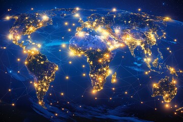 A closeup of the Earth with global network connections .
