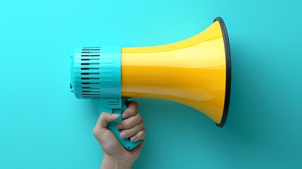 A hand firmly grasps a megaphone, poised to deliver a powerful message in the realm of marketing and sales. - 790646798
