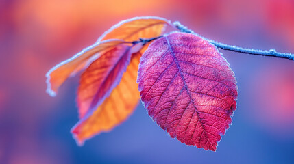 Highly detailed, close-up shot of a leaf, in the style of macro photography, with blurred background, vibrant colors, and textures.