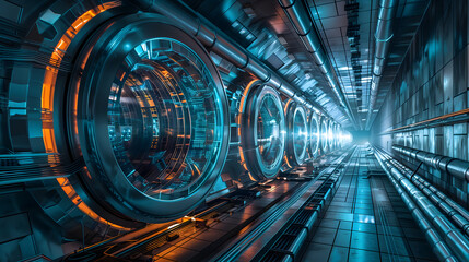 inside a futuristic cold fusion power plant, showcasing the advanced technology and infrastructure that powers this innovative energy source