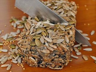 gluten free, pumpkin seeds, bread, food ingredients, healthy bread, close-up, scattered Lena and...