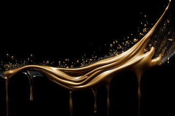 gold paint strokes and glitter on black background. - 790648784