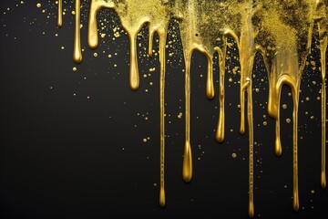 gold paint strokes and glitter on black background. - 790648948