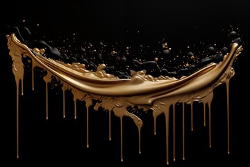 gold paint strokes and glitter on black background. - 790648995