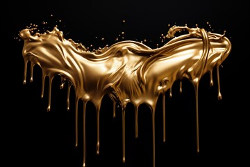 gold paint strokes and glitter on black background. - 790649100