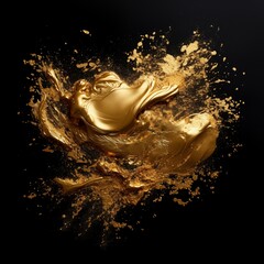 gold paint strokes and glitter on black background. - 790649142