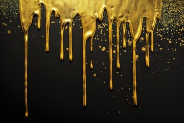gold paint strokes and glitter on black background. - 790649326