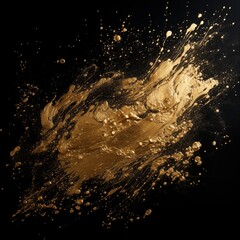 gold paint strokes and glitter on black background.
