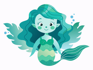 Mermaid on a white background: art for a children's room