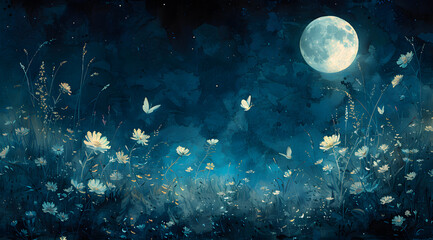 Lunar Lullaby: Tranquil Nighttime Reverie with Moonlit Butterflies